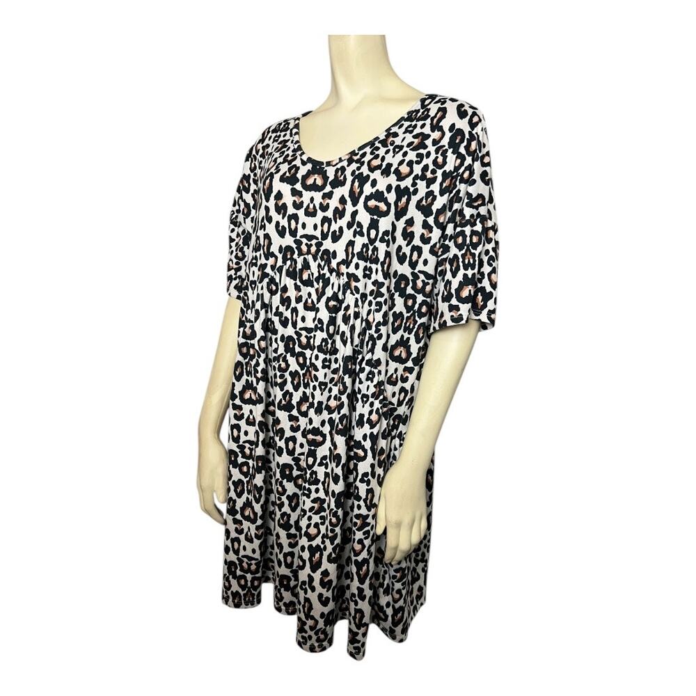BomBom Women's Black & White Leopard Ruffle Short Sleeve Mini Dress Size L/XL - Picture 4 of 8